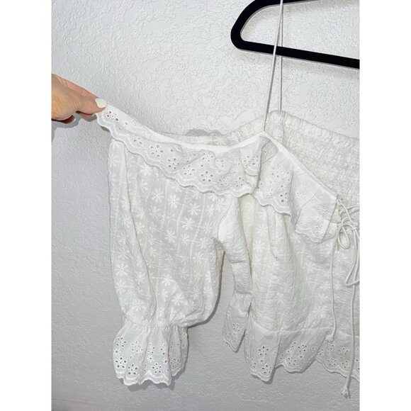 Cider White Off Shoulder Top Ruffles Puff Sleeves Eyelet Lace Embroidery 3X K - Picture 3 of 8